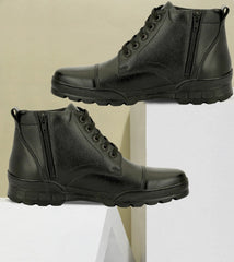 Svpanther Men Side Zip Ankle Black Leather Police Boots For Man
