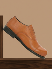 Light Weight Genuine Leather Oxford Lace Up Police Shoes For Men (Tan)