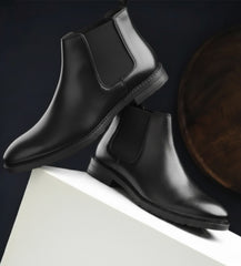 Synthetic Leather Chelsea Boots For Men Slip on Formal Boots For Men Black