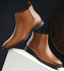 Synthetic Leather Tan Men Chelsea Zip Boots