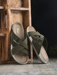 Olive Cross Strap Sandals