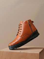 Men's Side Zip Ankle Genuine Leather Police BootsFor Man (TAN)