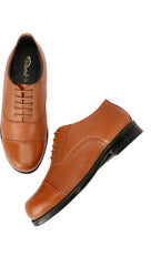 Light Weight Genuine Leather Oxford Lace Up Police Shoes For Men (Tan)