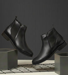 Synthetic Leather Chelsea Zip Boots For Men (Black)
