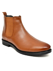 Synthetic Leather Tan Men Chelsea Zip Boots
